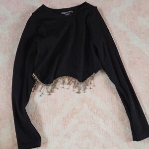 Harper Elegant Black Crop Top with Fringe